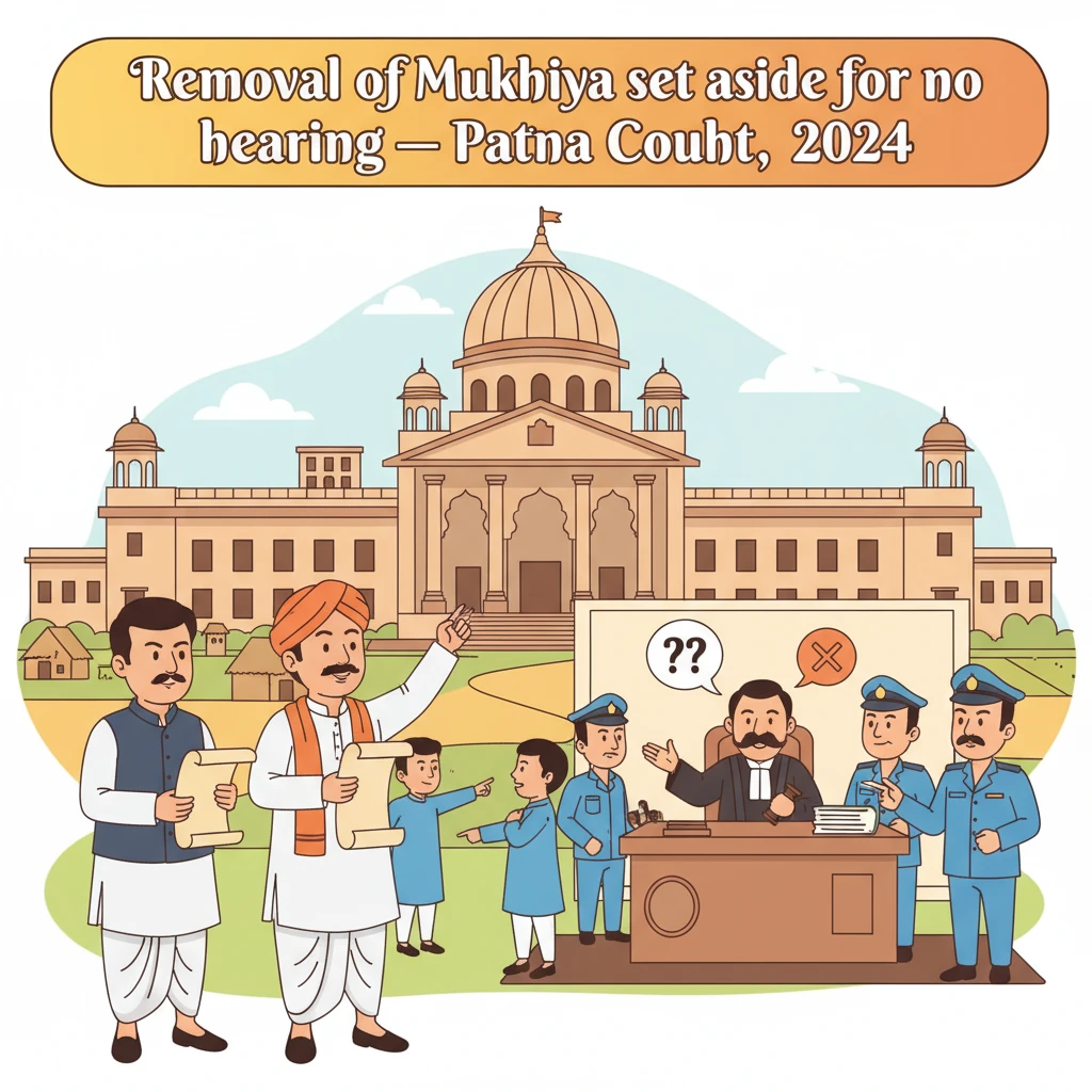 Illustration of Patna High Court reviewing removal of a village Mukhiya.