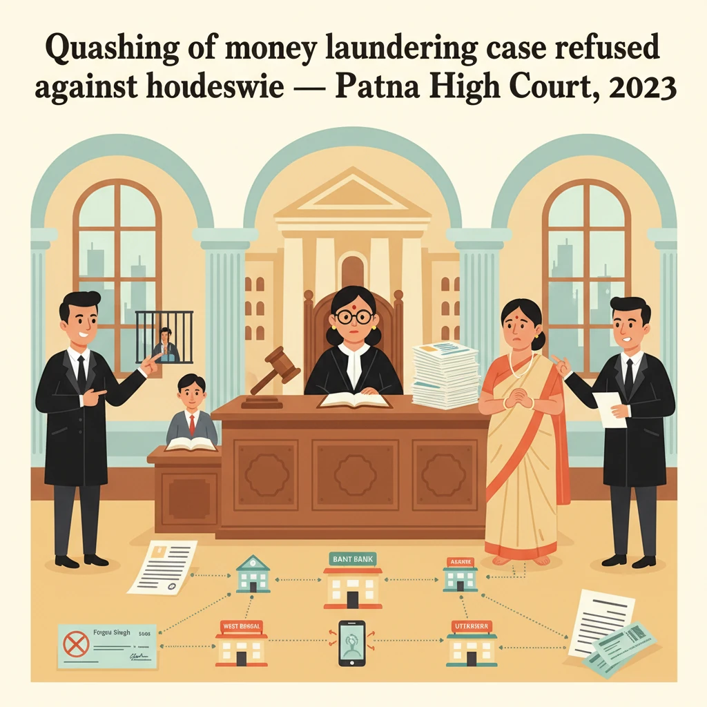 Illustration of Patna High Court building in a money laundering case setting.