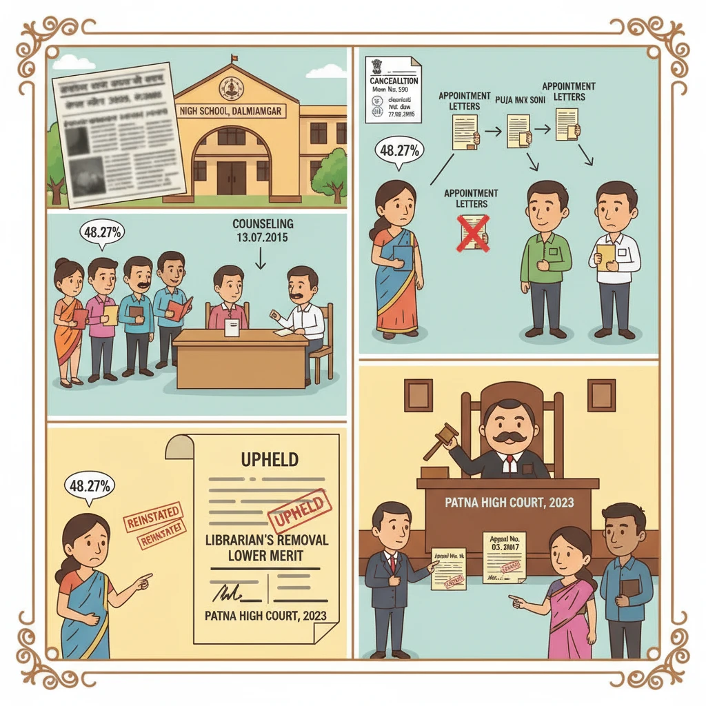 Illustration of Patna High Court examining a dispute over a government school librarian post.