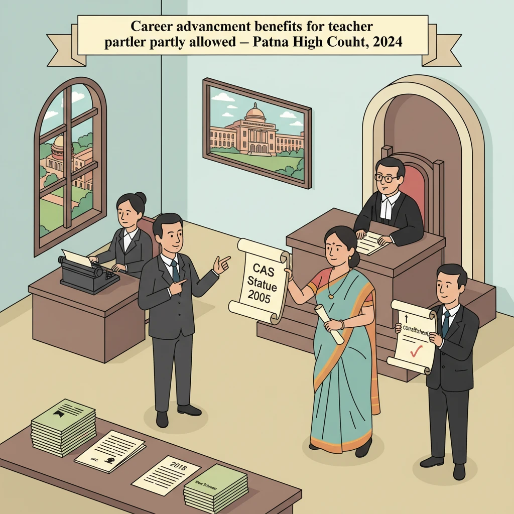 Illustration of Patna High Court examining career advancement benefits of a university lecturer.