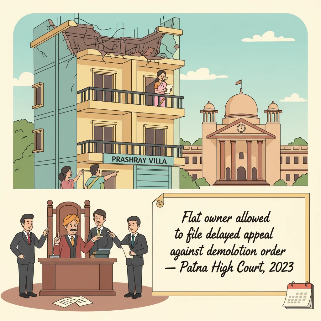 Illustration of Patna High Court examining a flat owner’s challenge to a municipal demolition order.