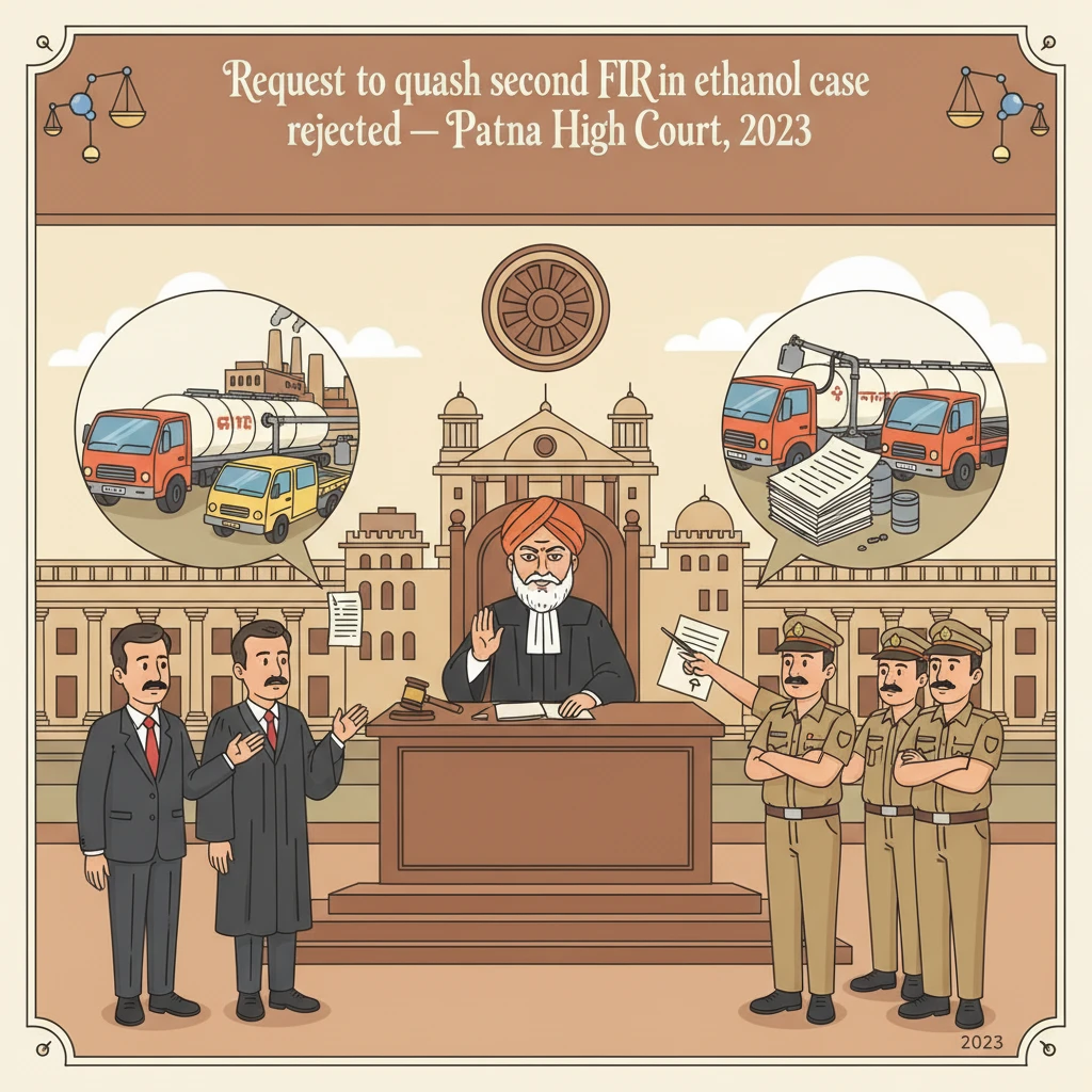 Illustration of Patna High Court examining legality of a second FIR in an ethanol diversion case