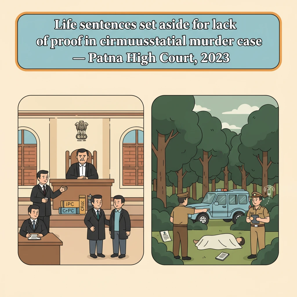 Courtroom scene representing Patna High Court reviewing a circumstantial murder conviction.