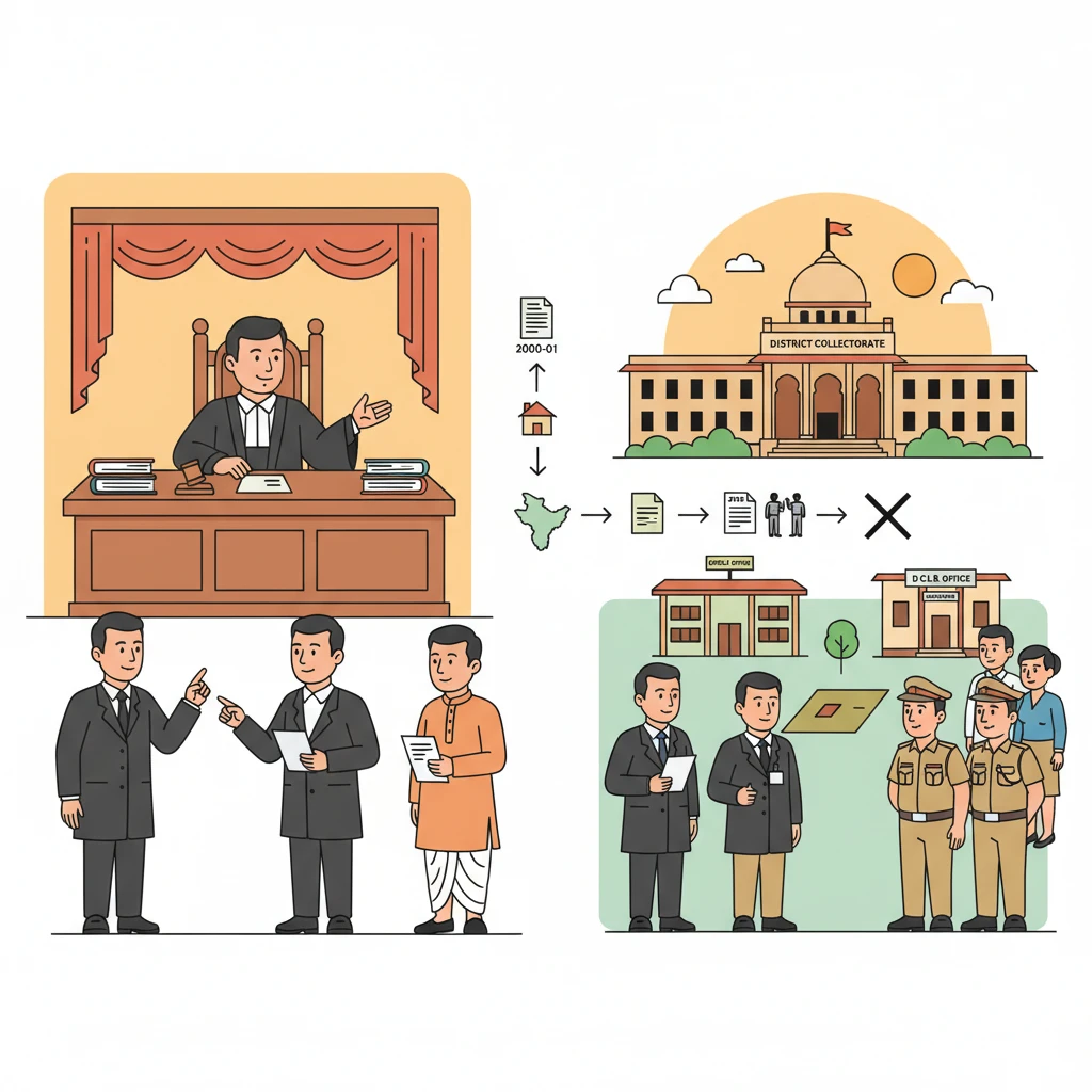 Illustration of the Patna High Court deciding a dispute over homestead parcha land.
