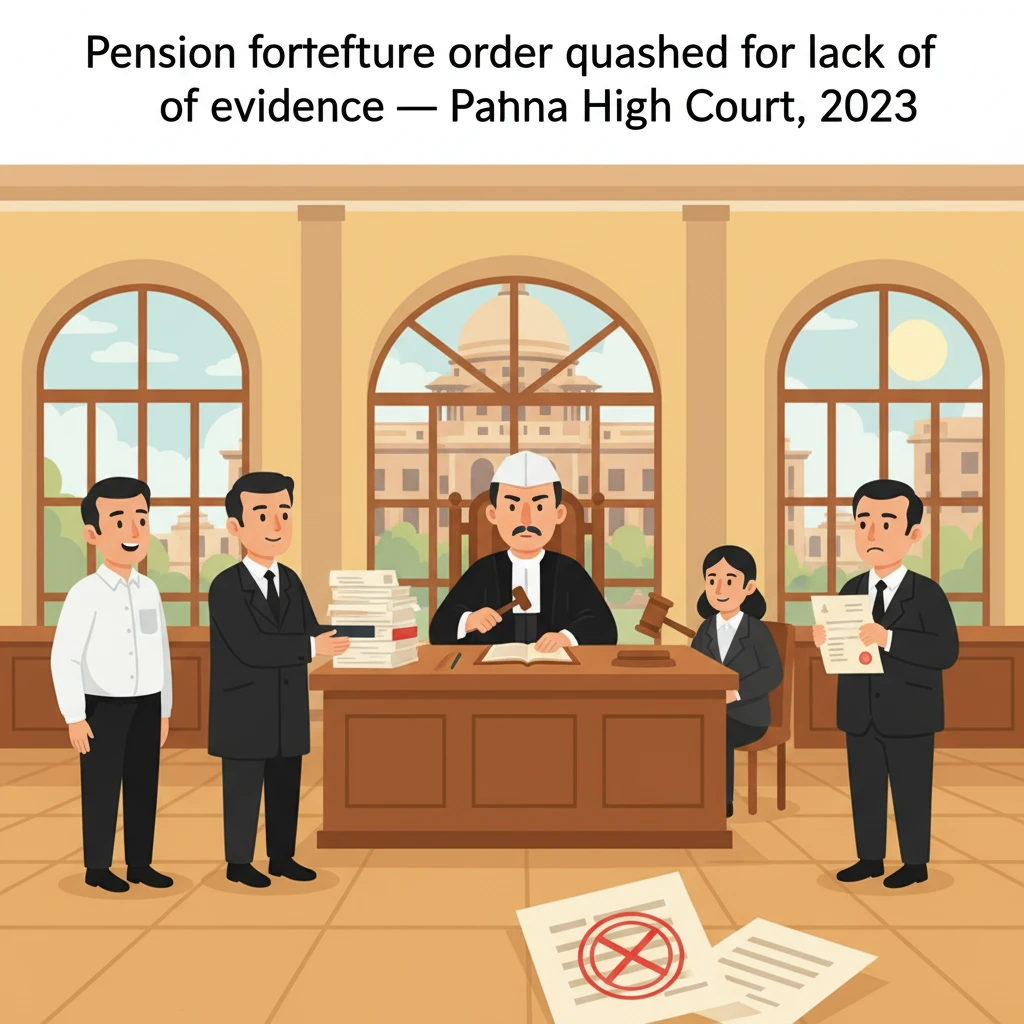 Illustration of Patna High Court reviewing a departmental enquiry on pension forfeiture.
