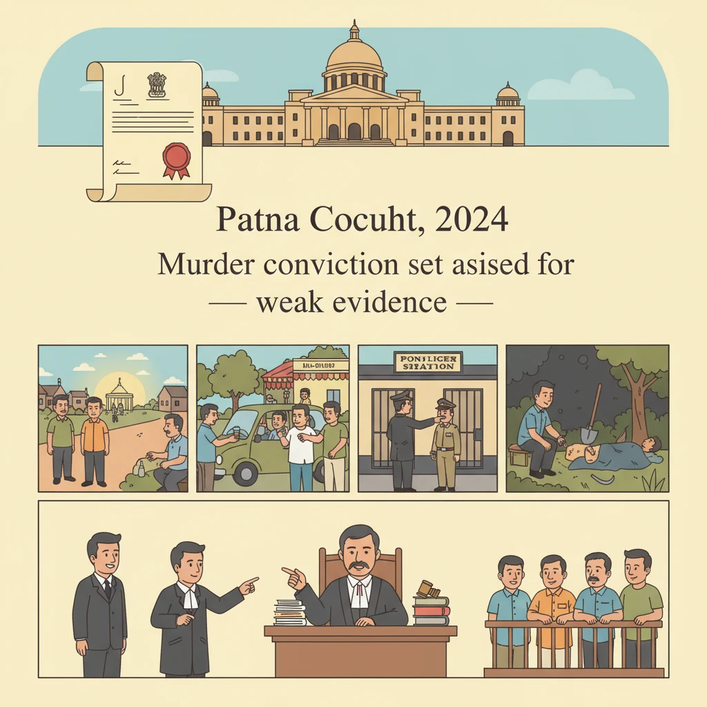 Courtroom illustration of Patna High Court hearing a criminal appeal on circumstantial evidence.