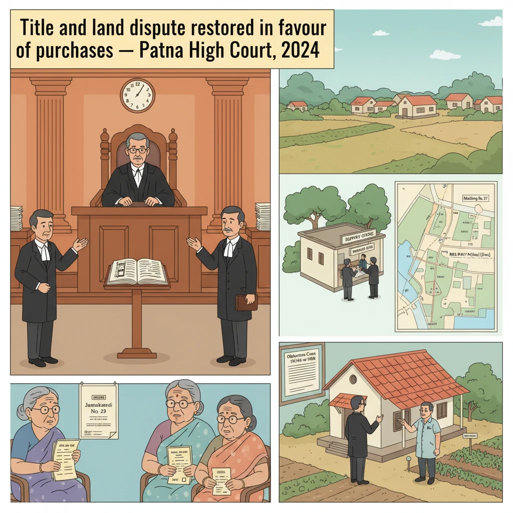 A courtroom scene symbolising a Patna High Court land title dispute over municipal survey records.