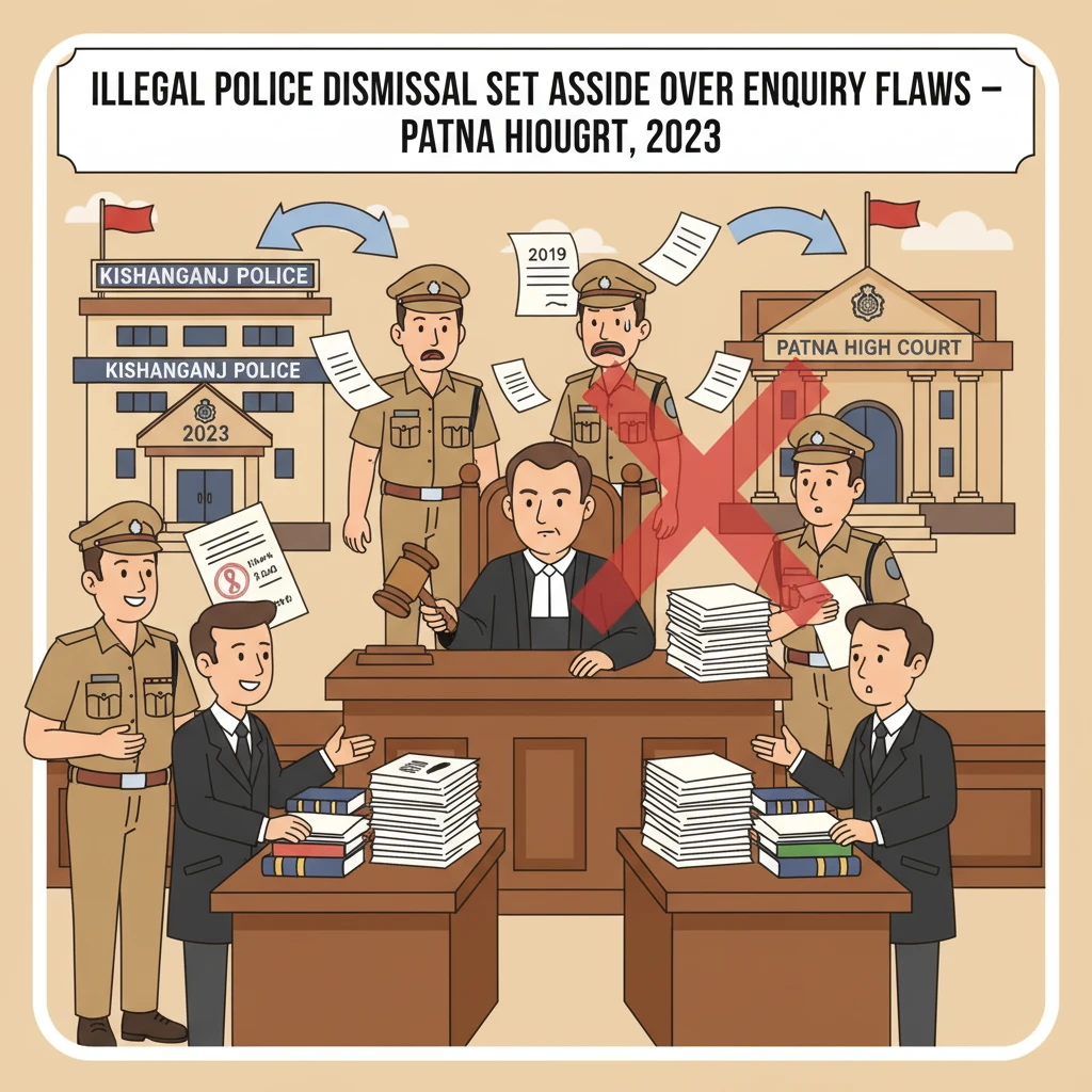 Illustration of Patna High Court examining dismissal of a Bihar police constable in a disciplinary enquiry.