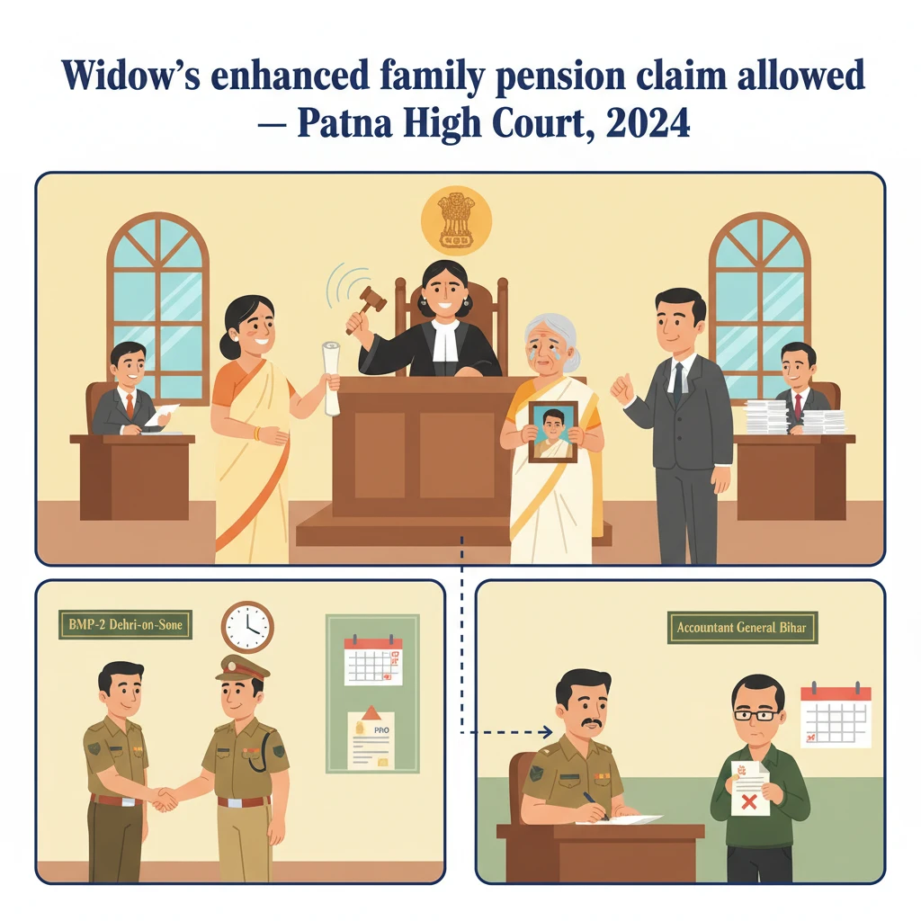 A widow seeking enhanced family pension relief before the Patna High Court.