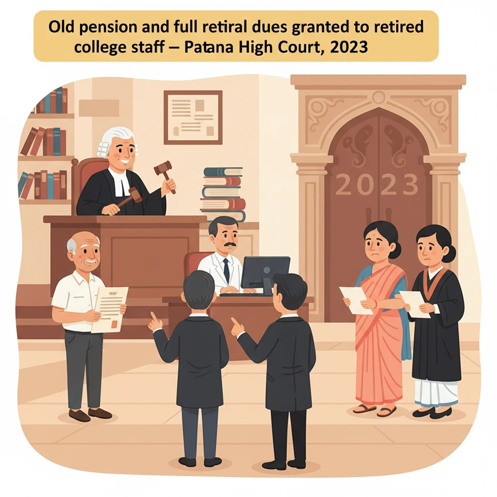 Patna High Court courtroom illustration focusing on pension dispute of retired college employee.