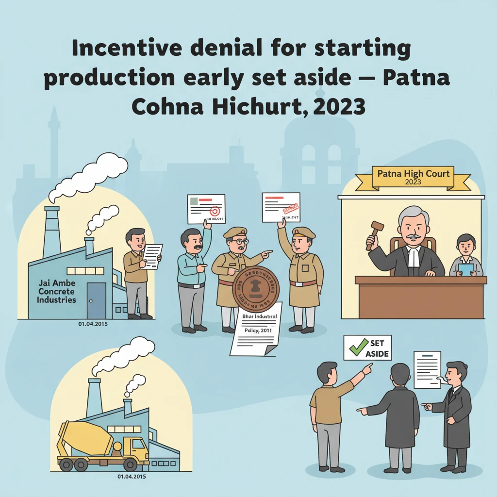 Courtroom illustration showing dispute over industrial tax incentives under Bihar policy.