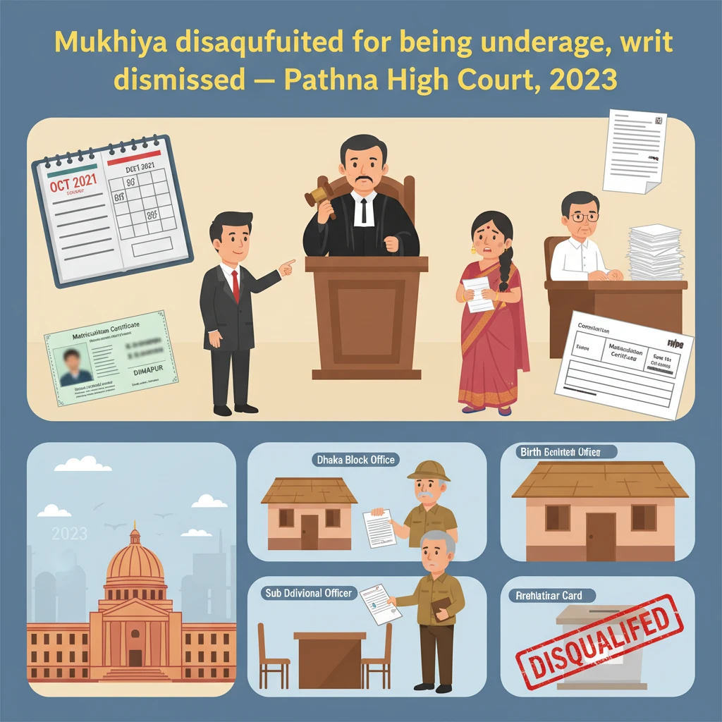 Illustration of Patna High Court reviewing a Mukhiya’s age-based disqualification.