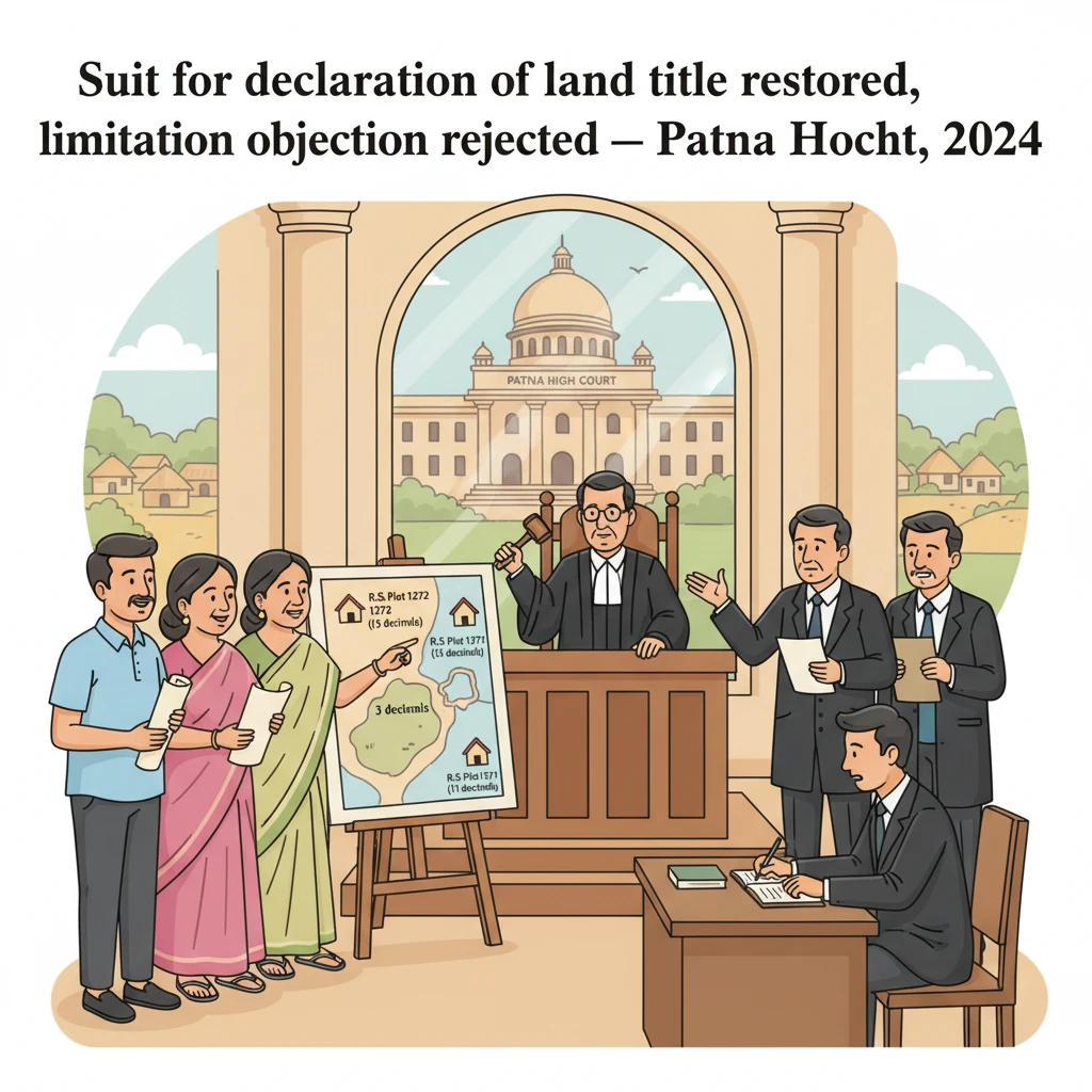 Illustration of Patna High Court deciding a village land title dispute based on possession over survey records.