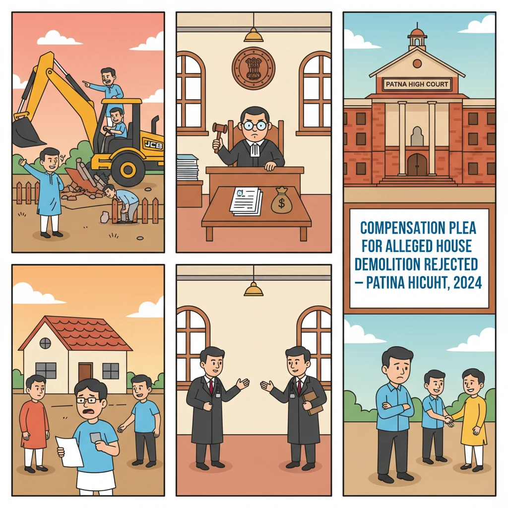 Courtroom and legal files representing a Patna High Court land dispute decision.