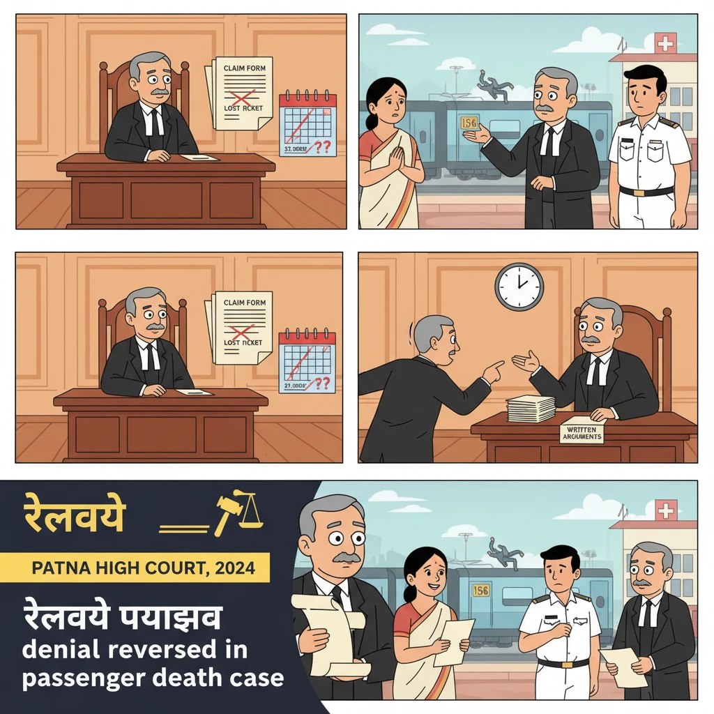 Illustration of Patna High Court reviewing a railway accident compensation claim.