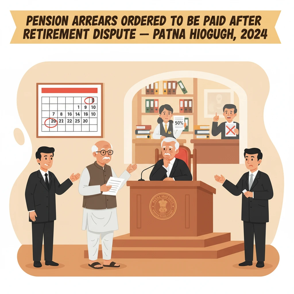 Illustration of Patna High Court directing state authorities to clear a retired employee’s pension arrears.