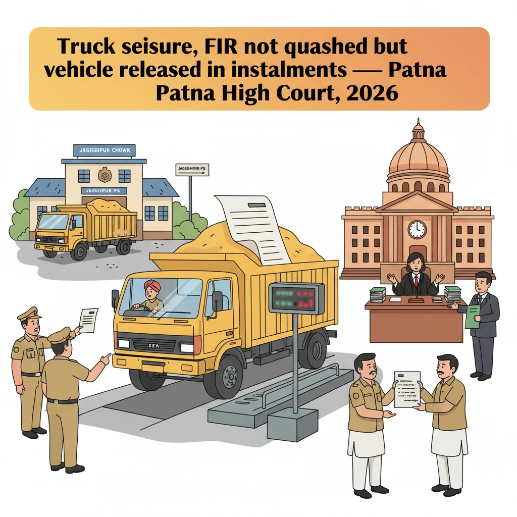 Illustration of a seized goods truck related to a Patna High Court illegal sand transport case.