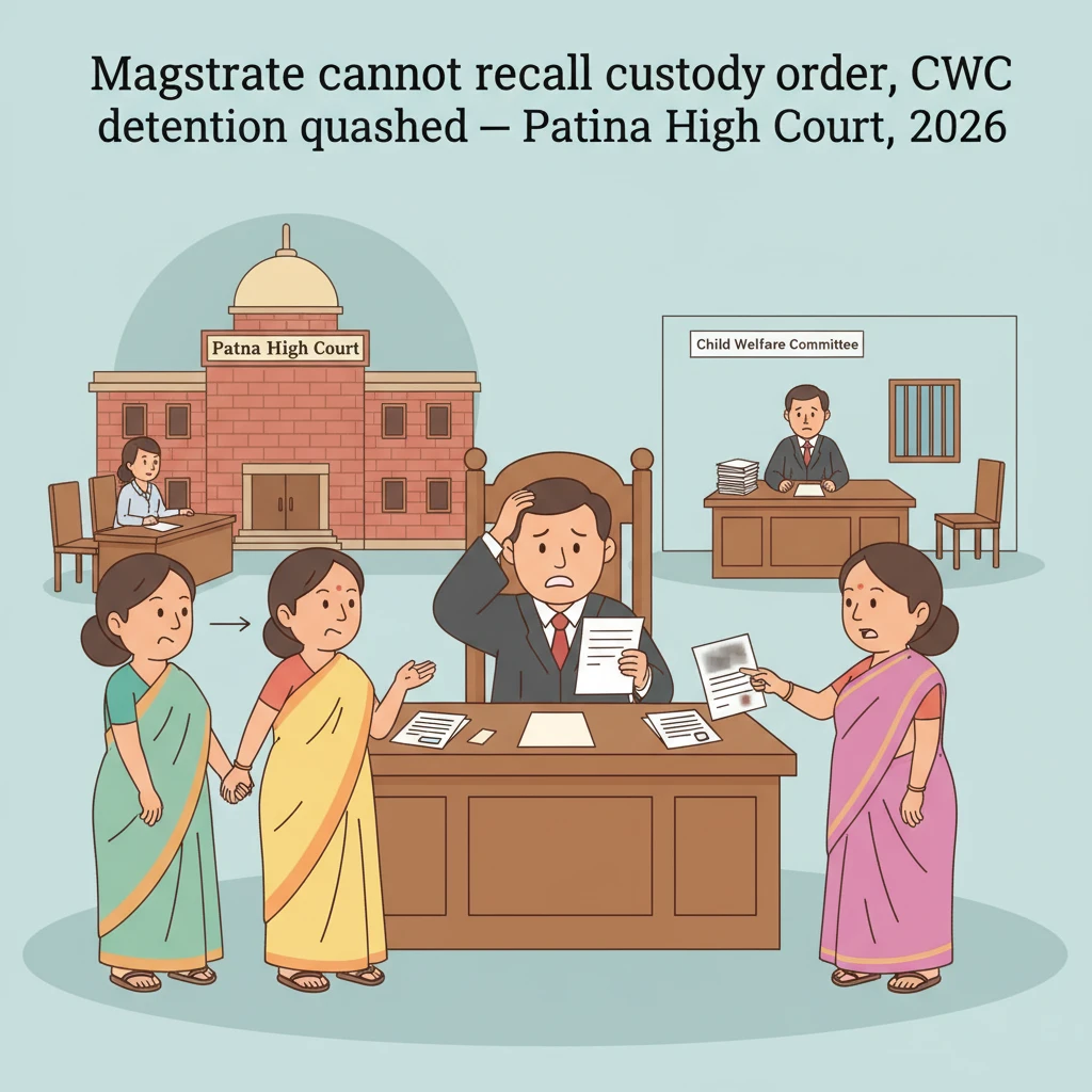 Courtroom scene showing a judge reviewing a custody order involving a young woman and child welfare authorities.