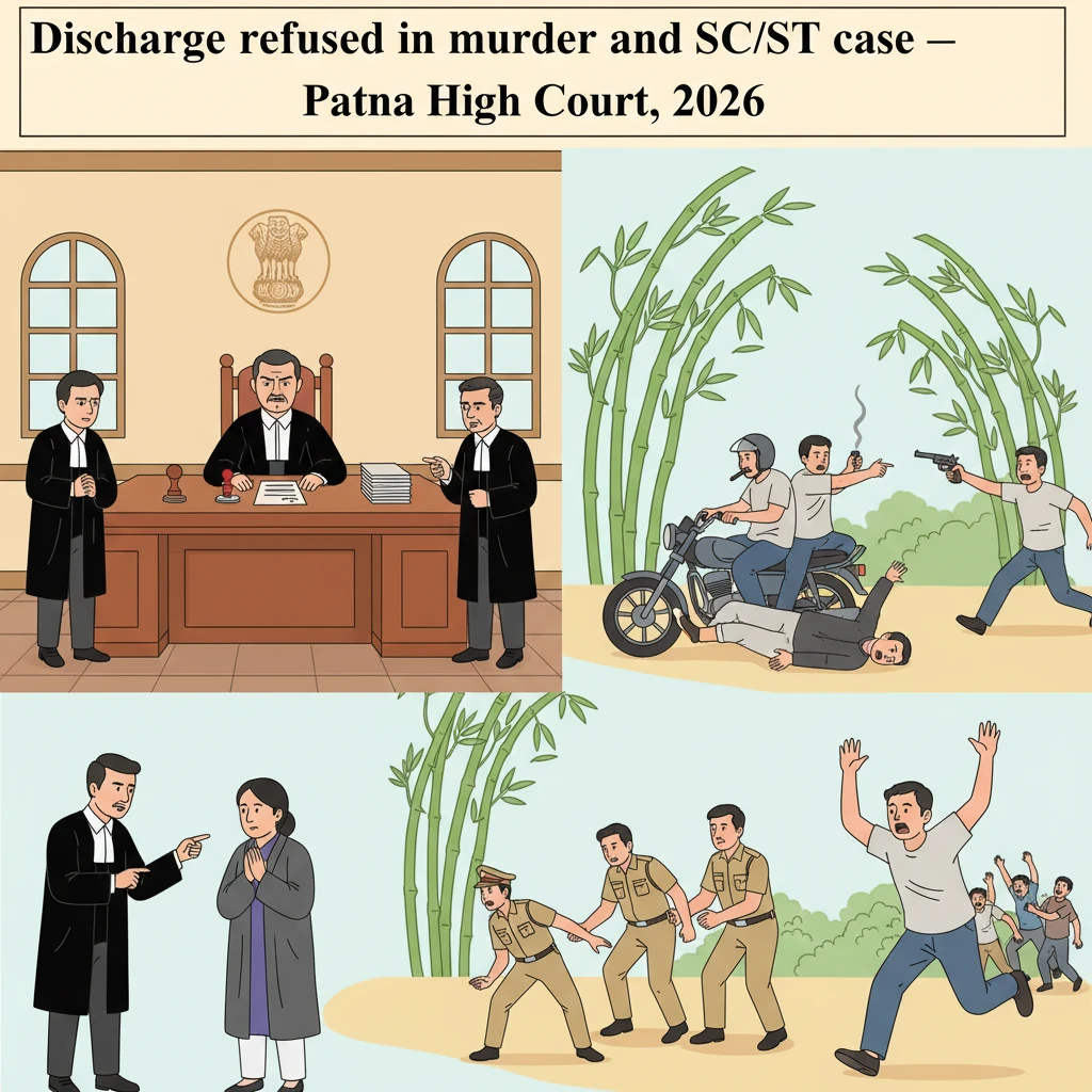 Courtroom setting depicting a murder and SC/ST atrocity case before the Patna High Court