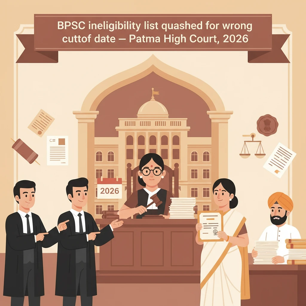 Courtroom setting depicting judicial review of BPSC recruitment eligibility.