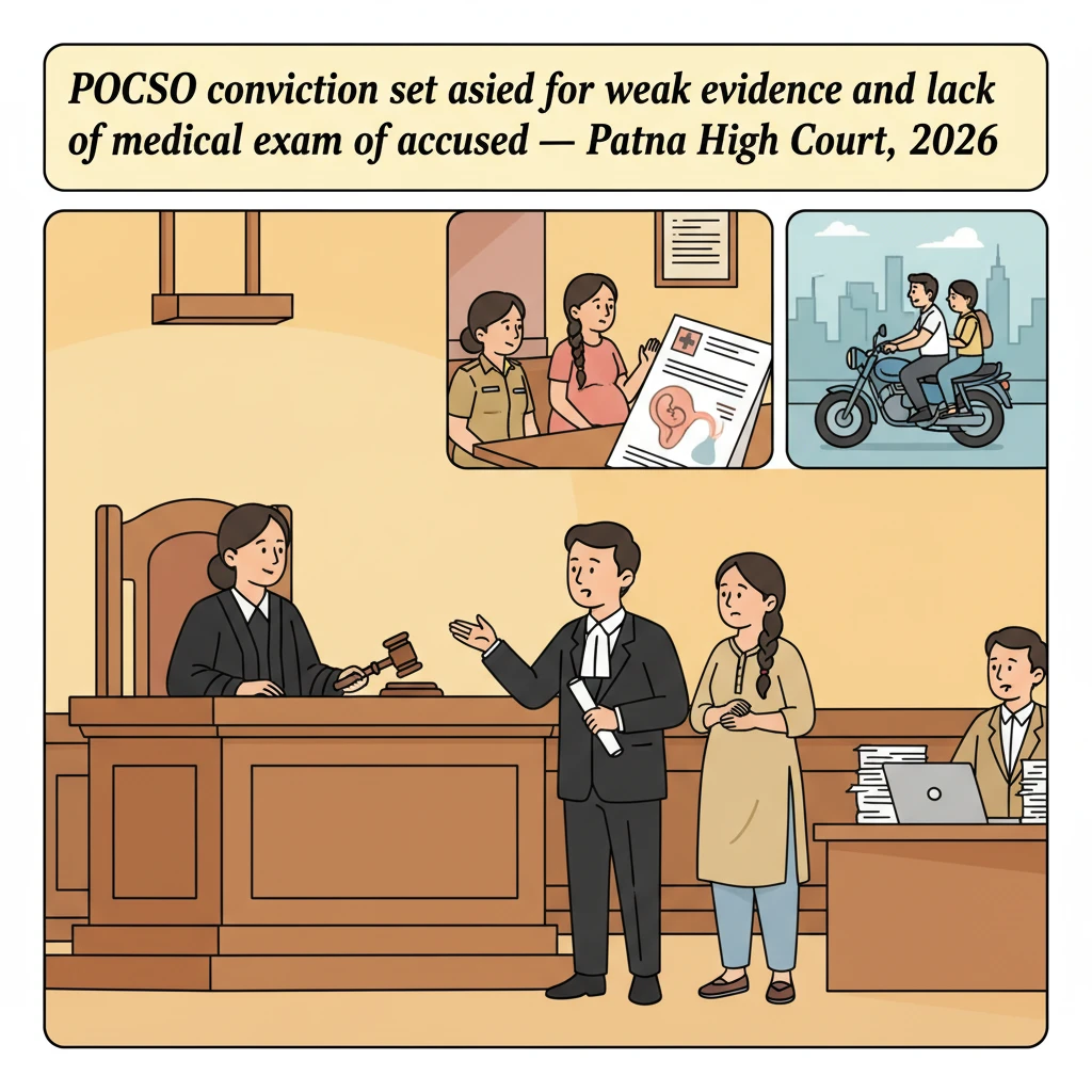 Illustration of Patna High Court reviewing a POCSO conviction based on disputed evidence.