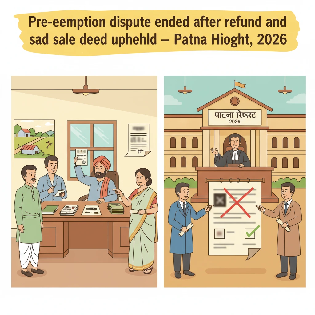 Illustration of Patna High Court building symbolising a land pre-emption dispute decision.