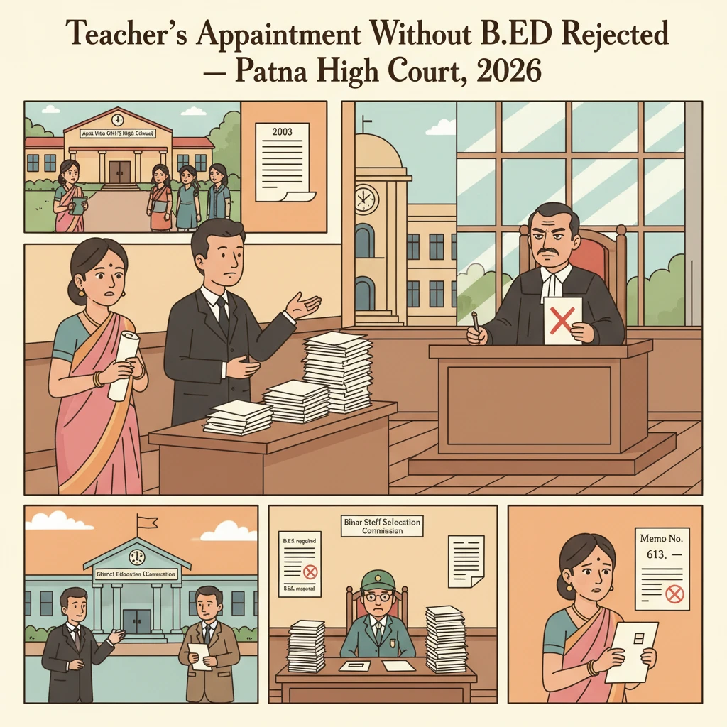 Illustration of Patna High Court building highlighting a teacher appointment dispute.