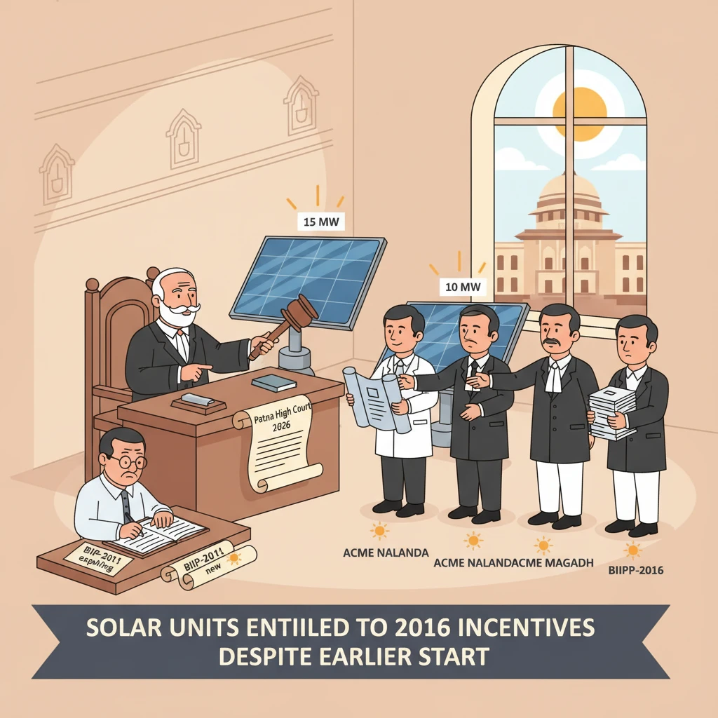 Illustration of the Patna High Court examining industrial incentives for solar power projects in Bihar.