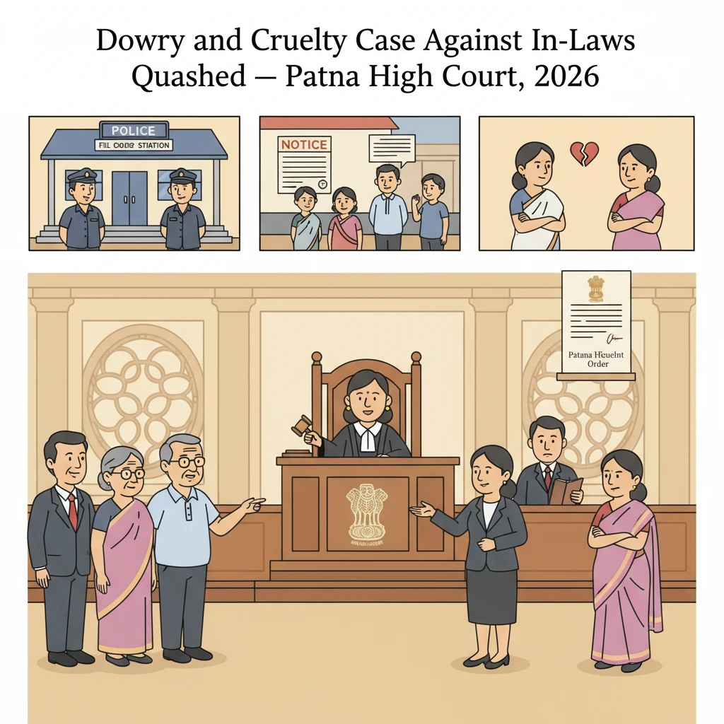 Illustration of Patna High Court examining dowry-cruelty allegations against in-laws.