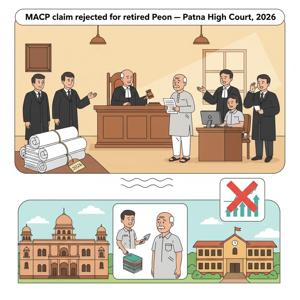 Inside view of Patna High Court building focusing on service benefit dispute.