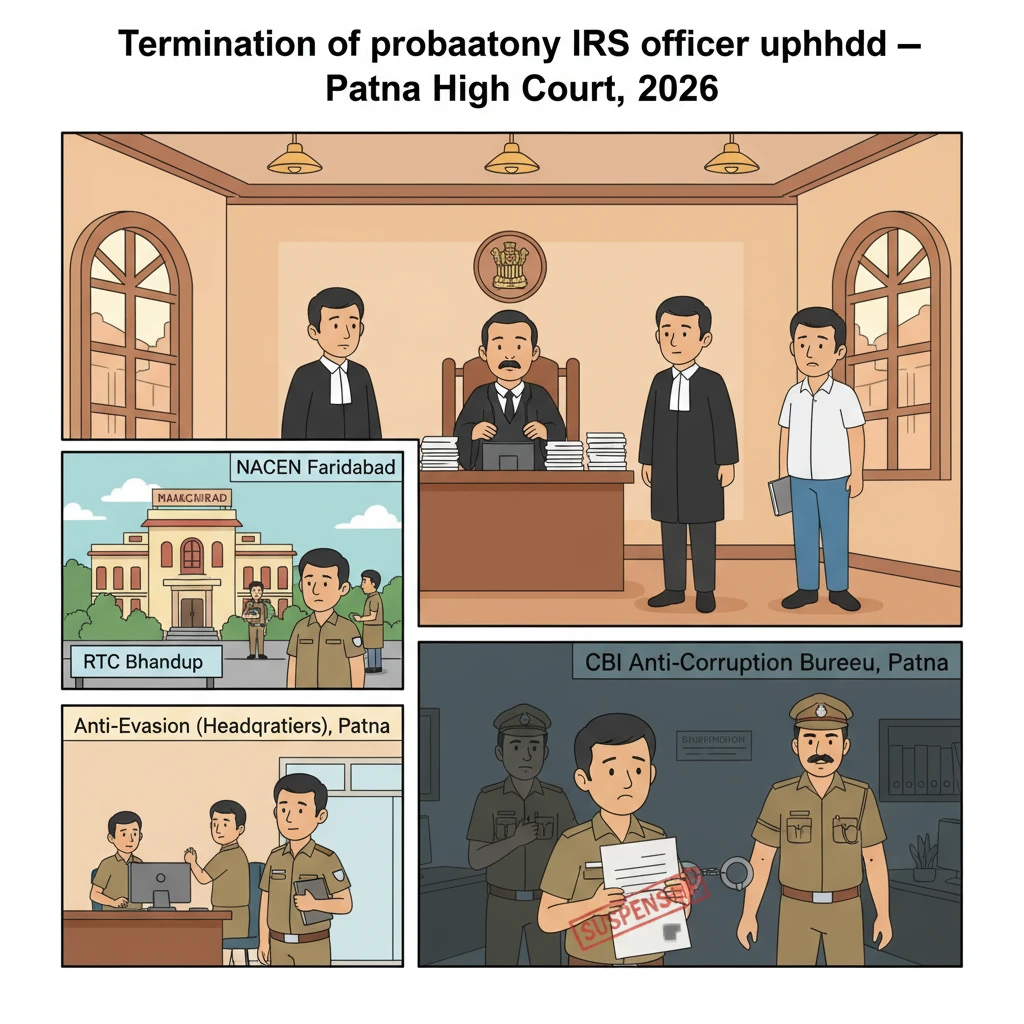 Illustration of Patna High Court building in a service termination case of a probationary tax officer