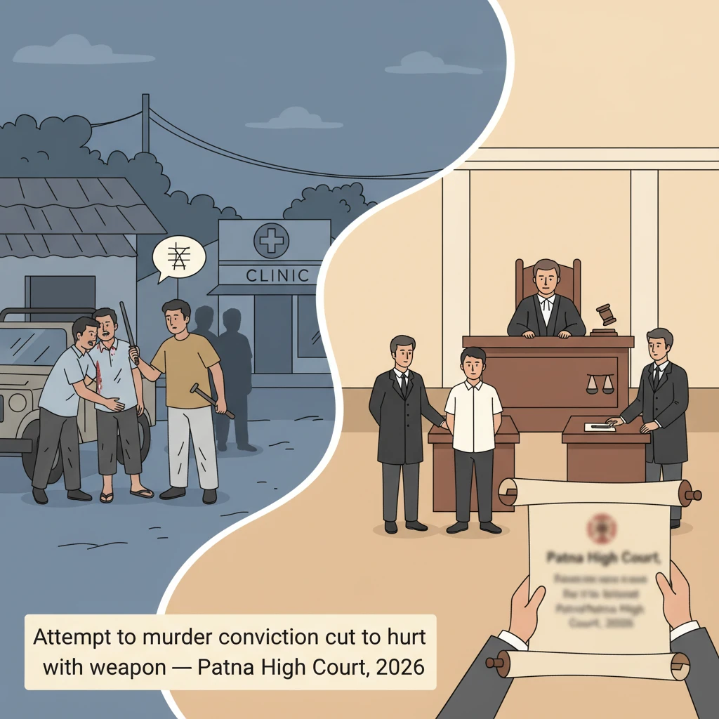 Illustration of Patna High Court hearing a criminal appeal on a village assault case.