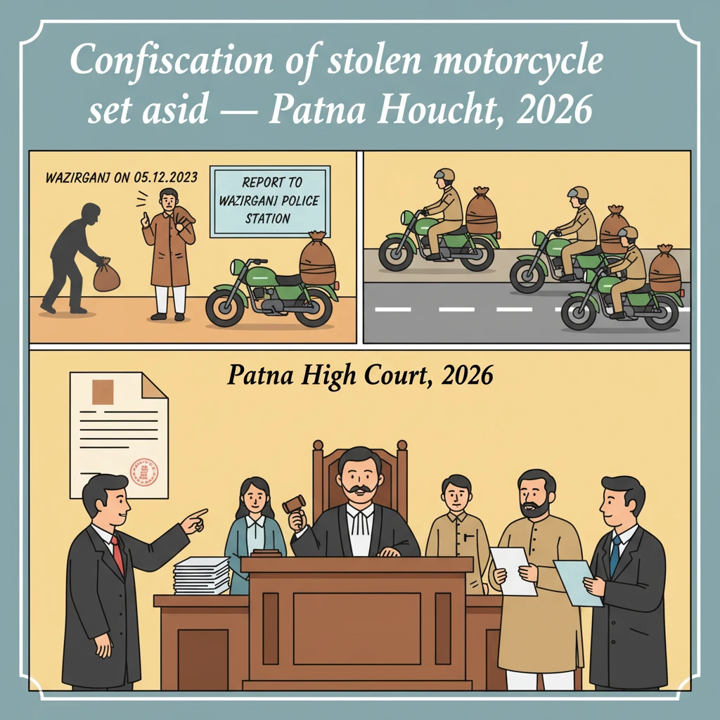 Illustration of Patna High Court examining confiscation of a motorcycle under prohibition law.