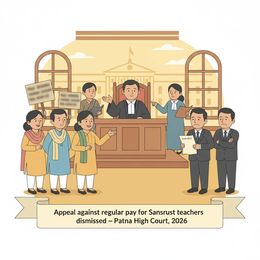 Patna High Court judges hearing an appeal on salary of Sanskrit school teachers.