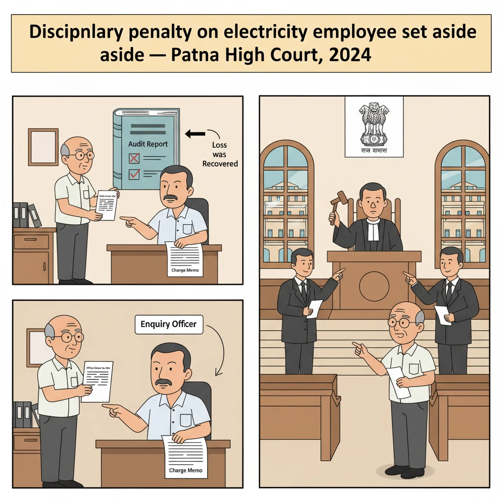 Illustration of Patna High Court reviewing a departmental punishment for an electricity board employee.