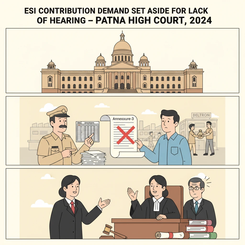 Illustration of Patna High Court reviewing ESI contribution recovery after inspection.