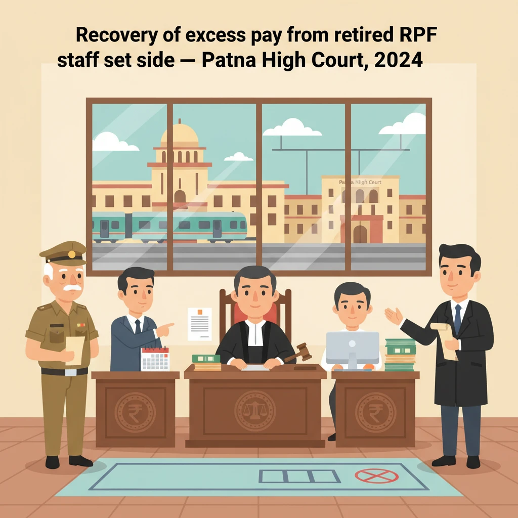Patna High Court courtroom illustration focusing on a retired railway employee’s pension dispute.