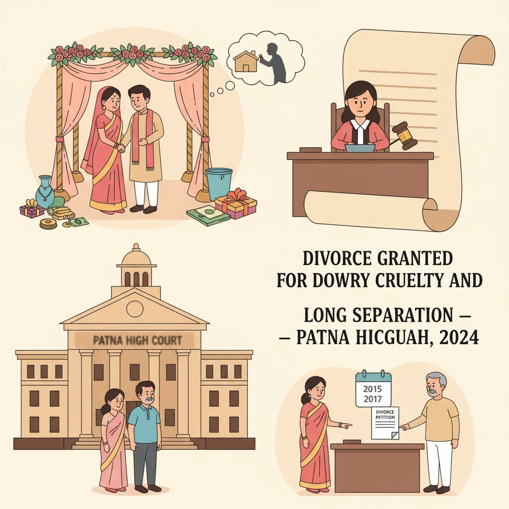Illustration of a separated couple before the Patna High Court in a divorce case.