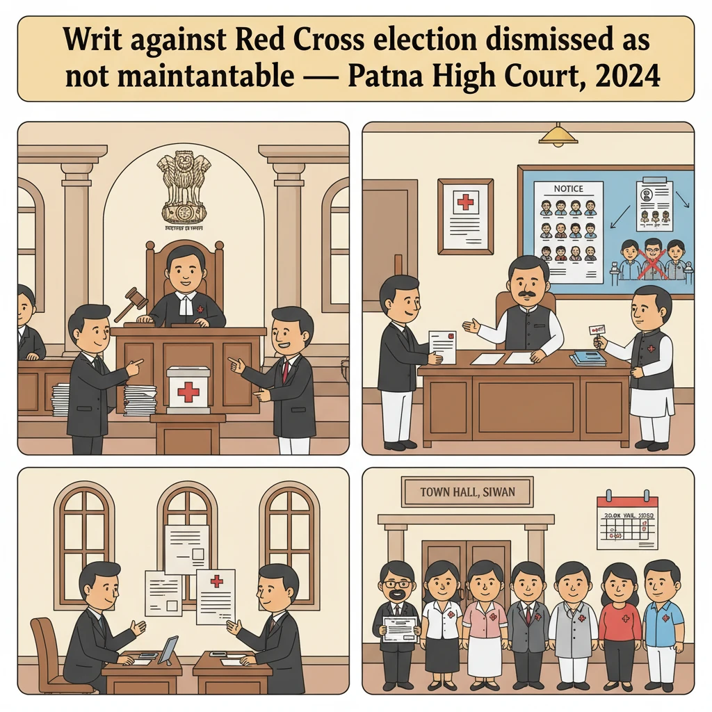 Courtroom scene illustrating Patna High Court hearing on Red Cross Society election dispute.