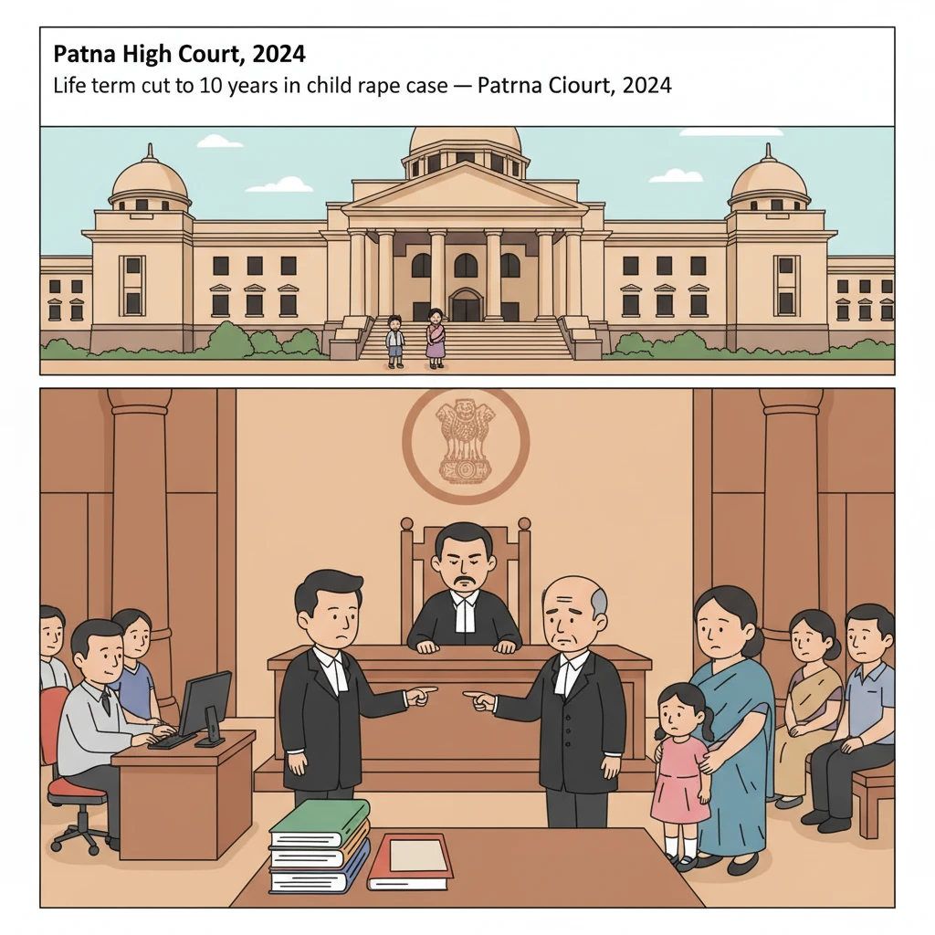 Illustration of Patna High Court building symbolising a child rape conviction appeal.