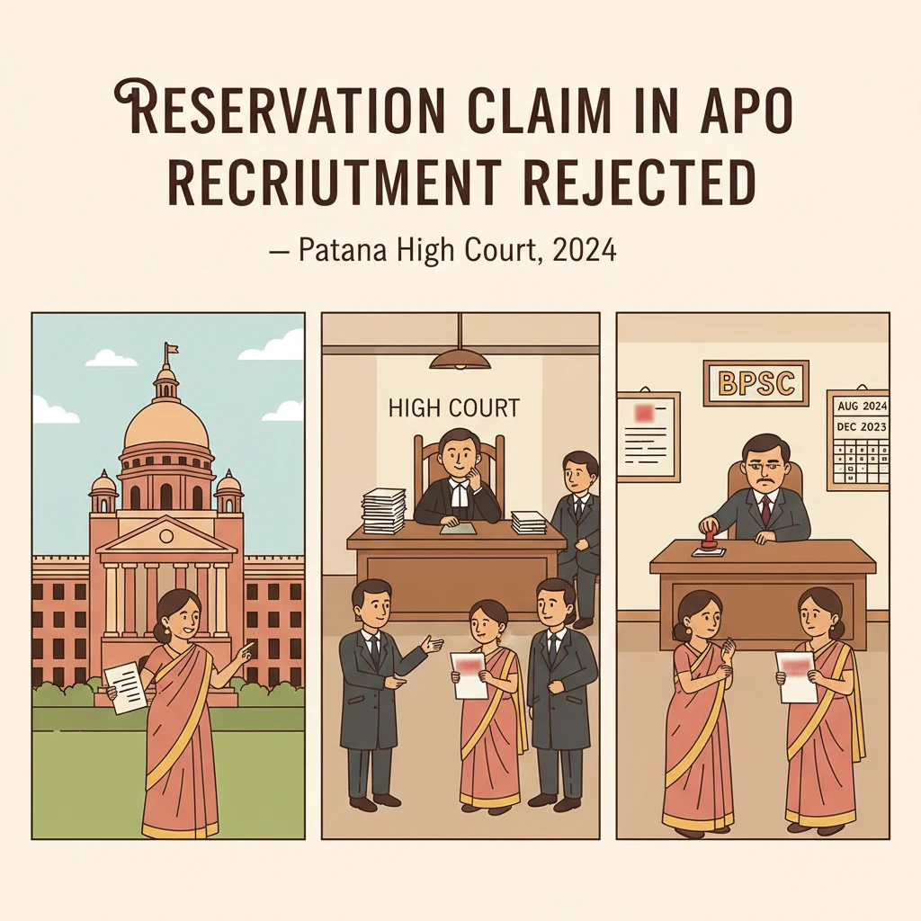 Courtroom scene at Patna High Court illustrating a dispute over reservation in BPSC recruitment.