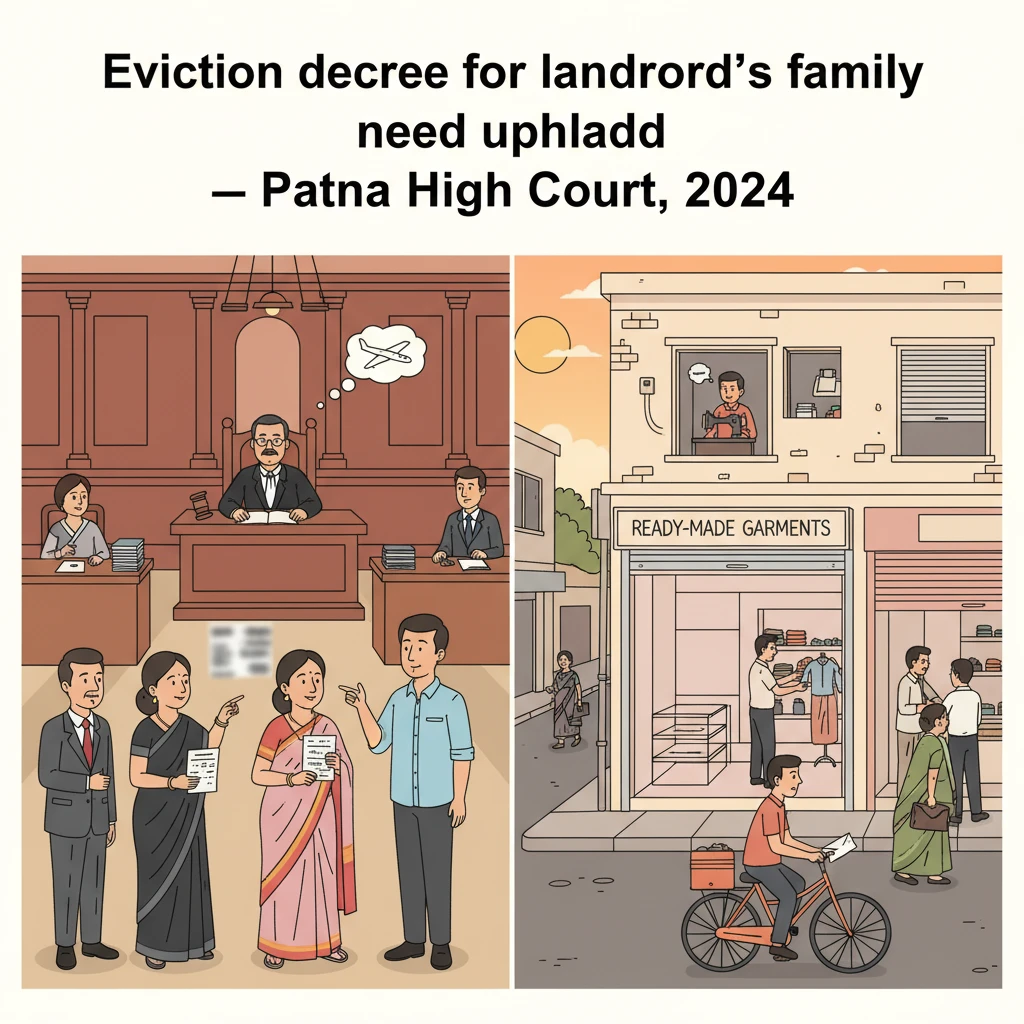Illustration of a Patna courtroom in an eviction dispute over a commercial shop.