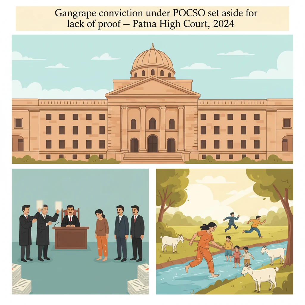 Illustration of Patna High Court reviewing a POCSO gangrape conviction in criminal appeal.