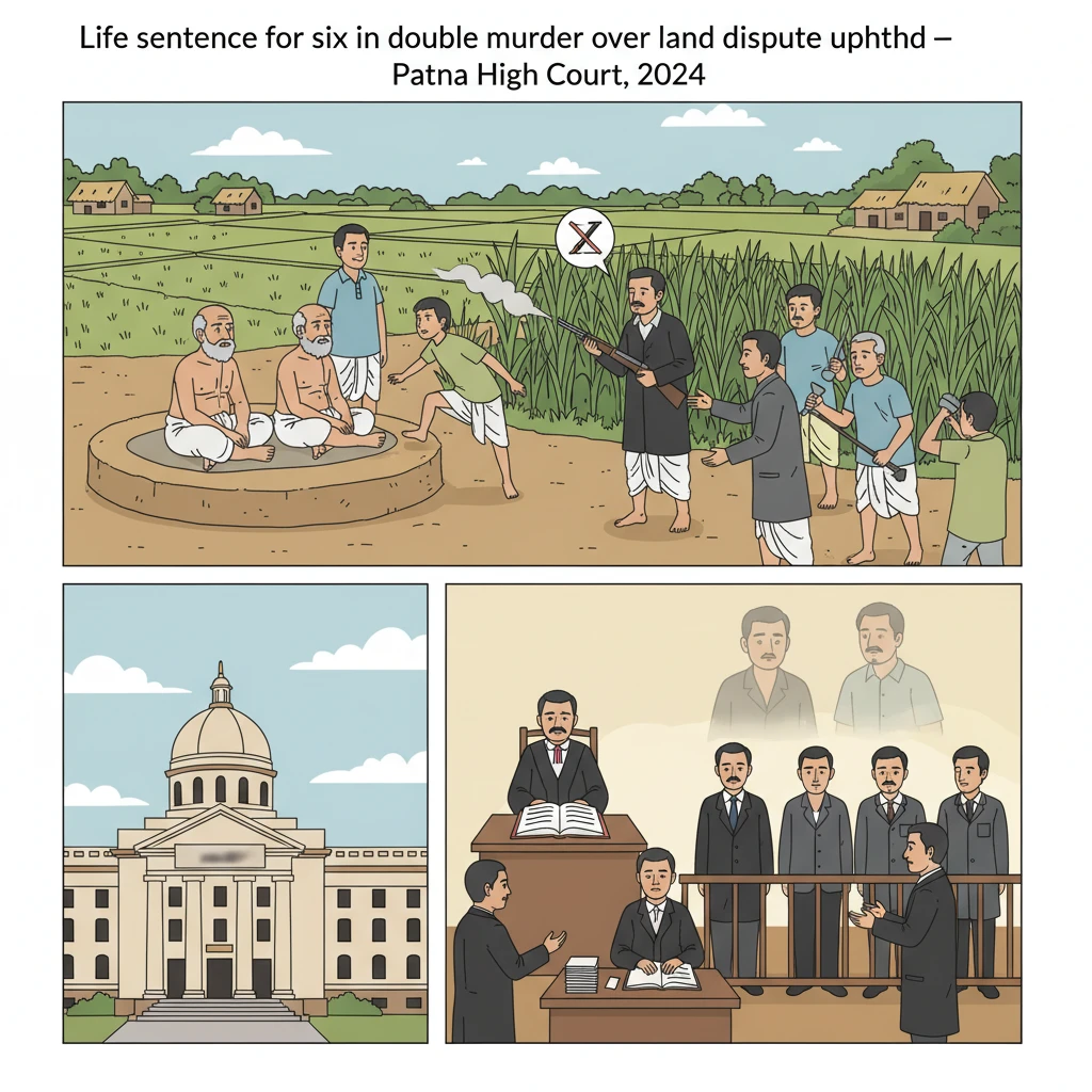 Illustration of Patna High Court building in a serious criminal appeal over a land dispute murder case.