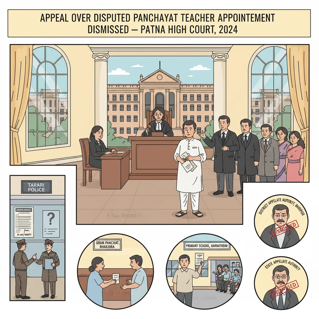 Illustration of Patna High Court reviewing a Panchayat teacher recruitment dispute.