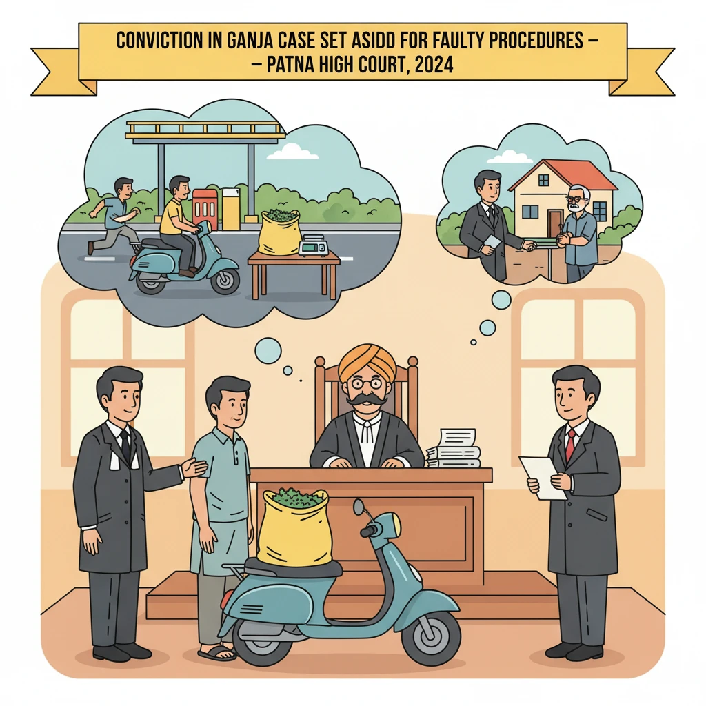 Illustration of Patna High Court reviewing police procedure in an NDPS ganja case