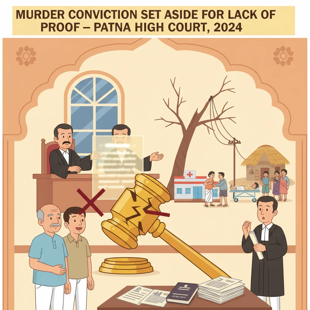 A courtroom scene at Patna High Court illustrating a criminal appeal against a murder conviction.