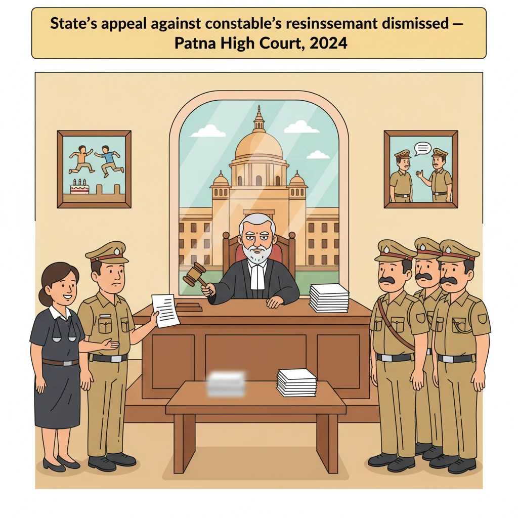 Illustration of Patna High Court reviewing a police constable’s dismissal in a disciplinary case.