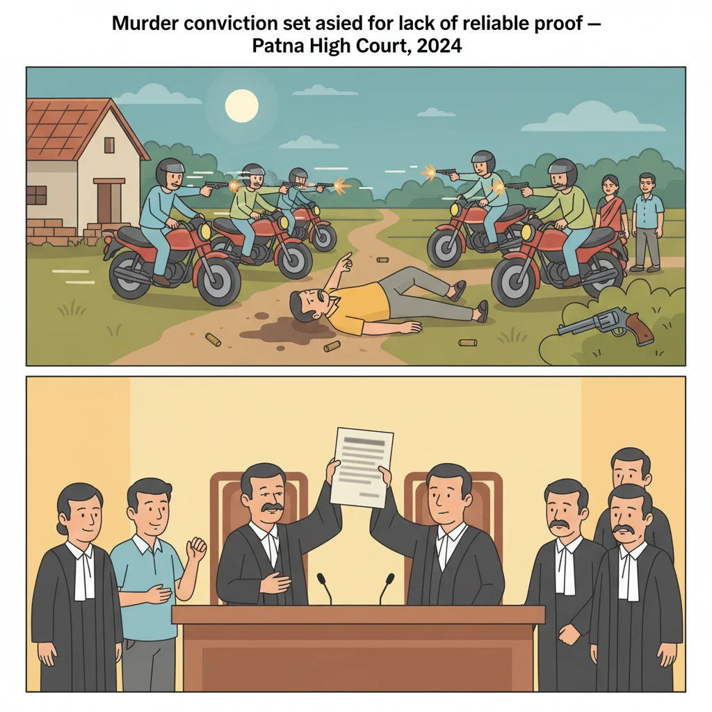 Illustration of Patna High Court hearing criminal appeals in a village murder case.