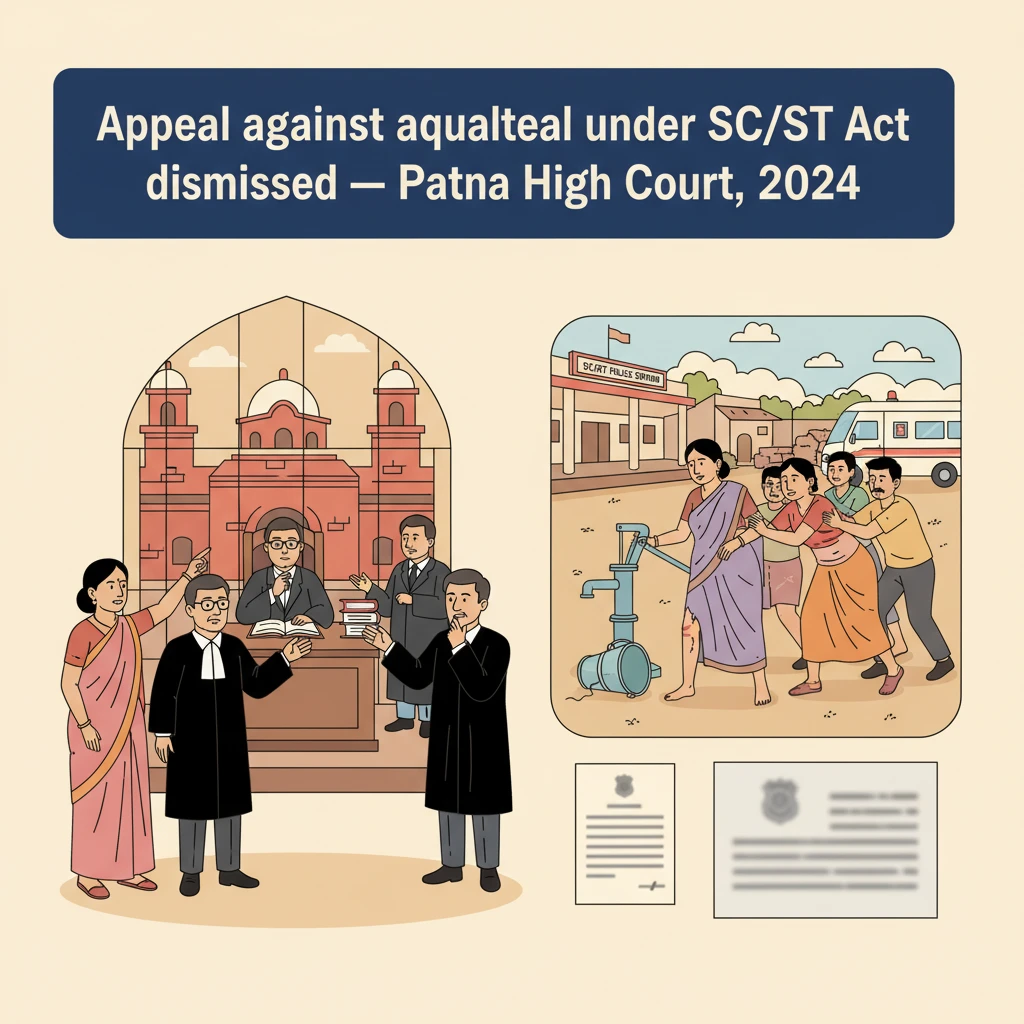 Illustration of Patna High Court building in a criminal appeal on SC/ST Act charges.